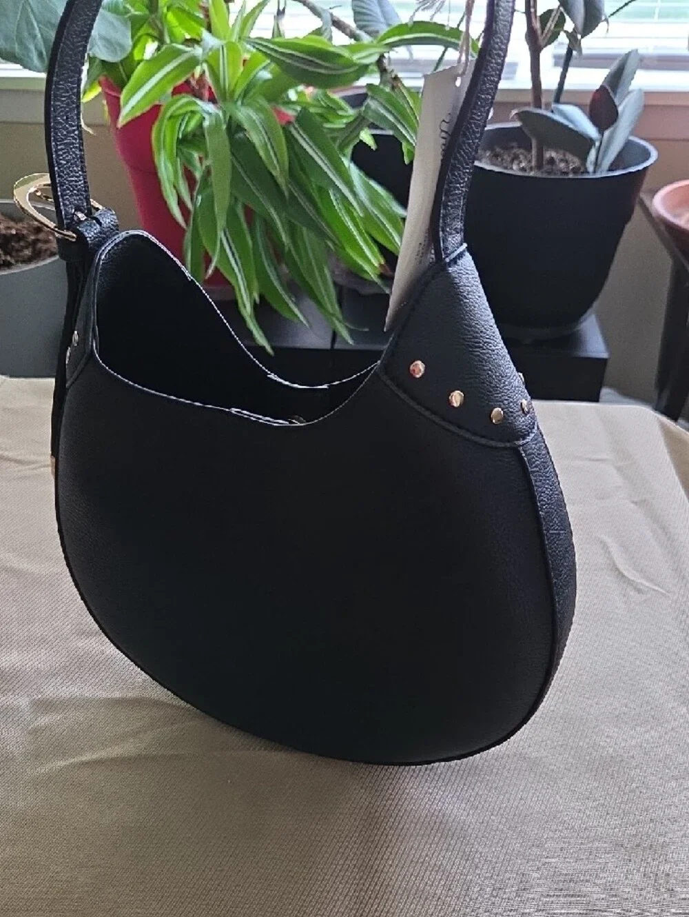 Universal Thread Black Crescent Shoulder Bag with Gold Studs